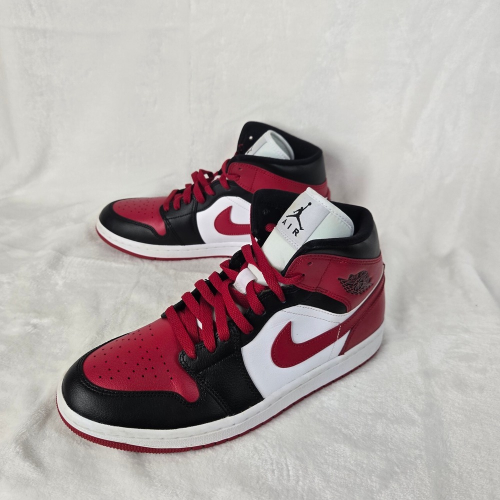Jordan 1 Mid Bred Toe Mens Basketball Shoes BQ6472-079 Red Black White US 10